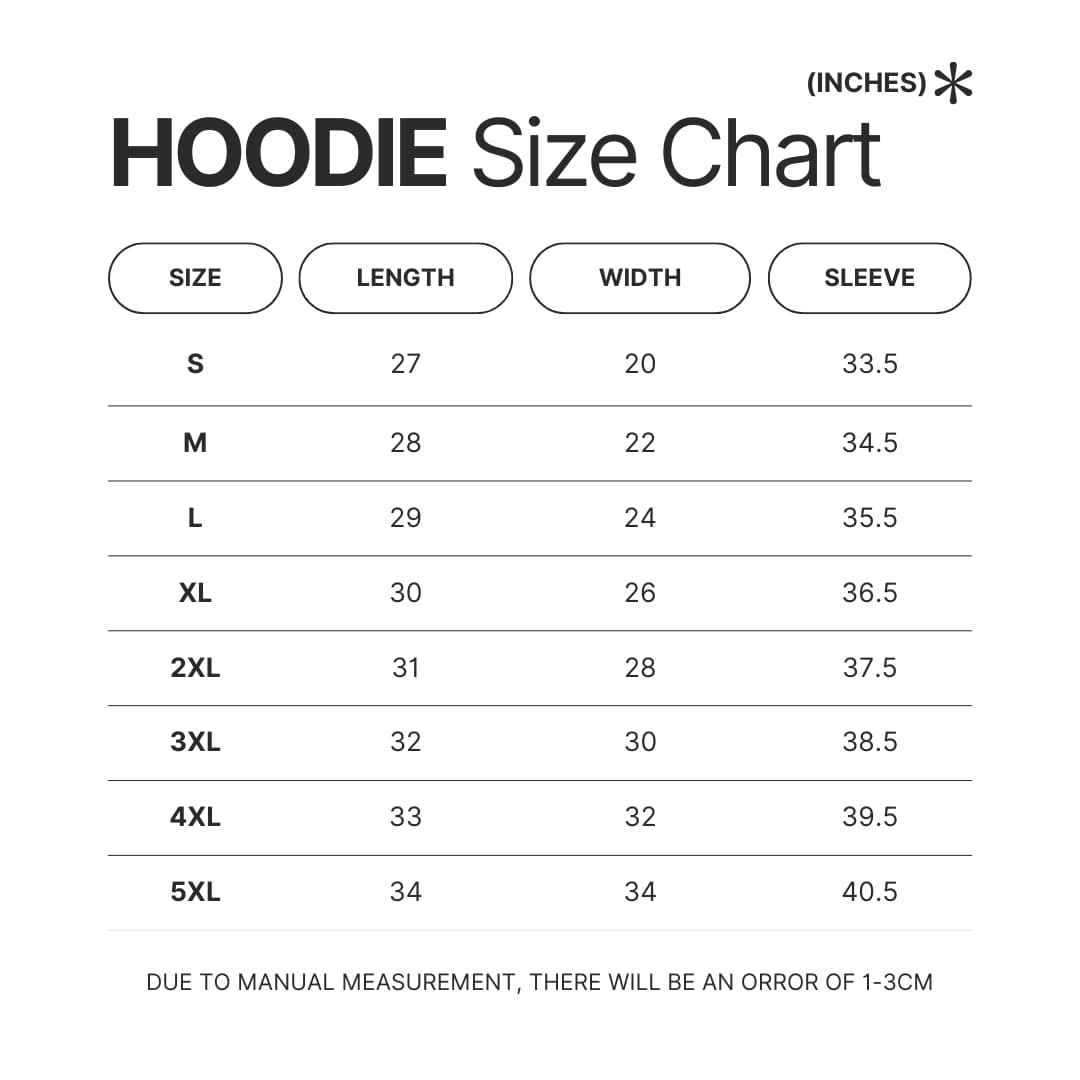 Hoodie Size Chart - Hanako Kun Store