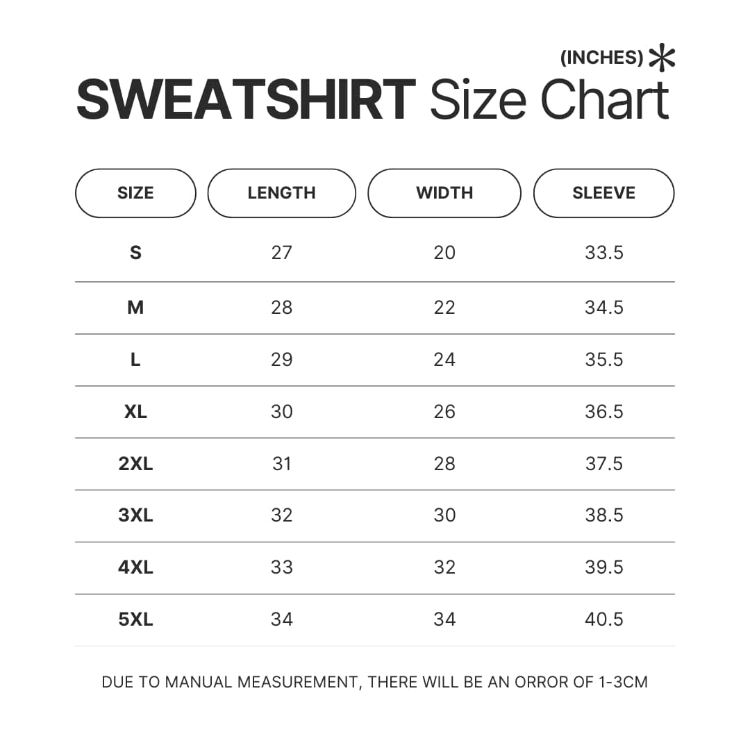 Sweatshirt Size Chart - Hanako Kun Store