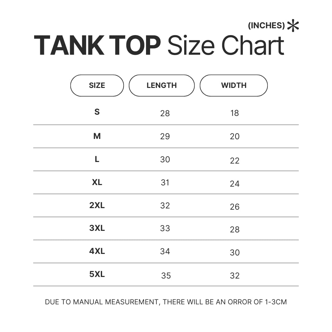 Tank Top Size Chart - Hanako Kun Store