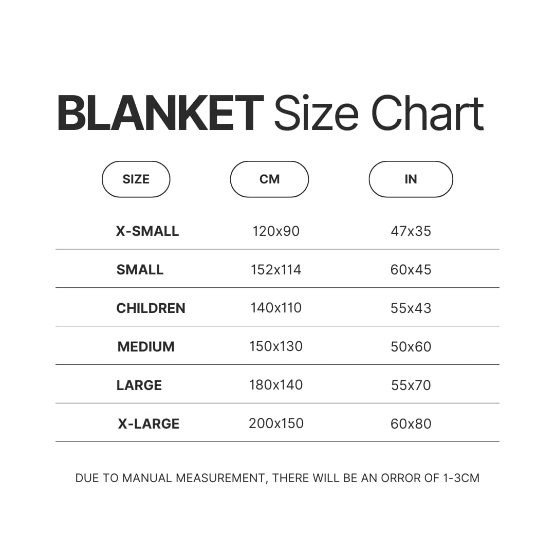 Blanket Size Chart 1 - Hanako Kun Store